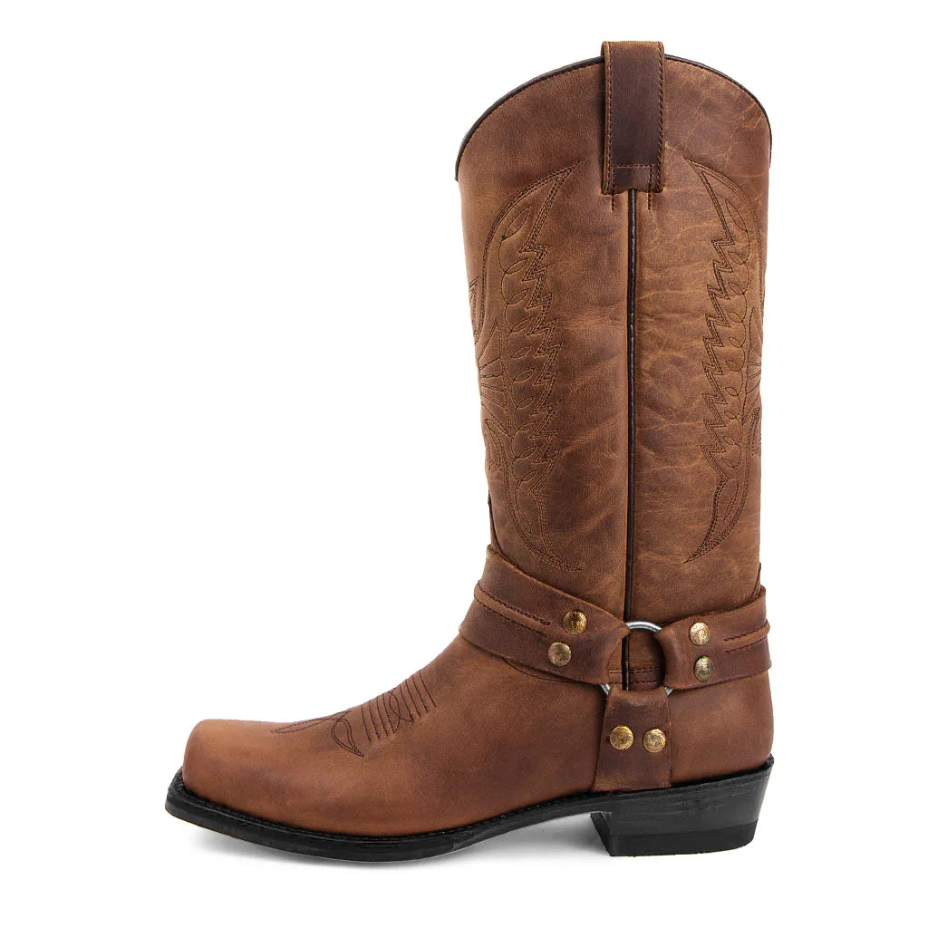 Men's Faux Leather Western Embroidered Mid-Calf Round Toe Cowboy Boots - CB041
