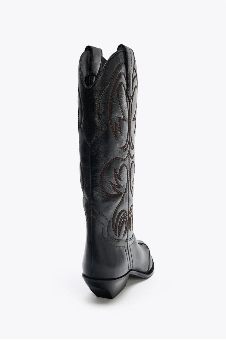Women's Western Embroidered Studded Knee-High Cowgirl Boots - CB052