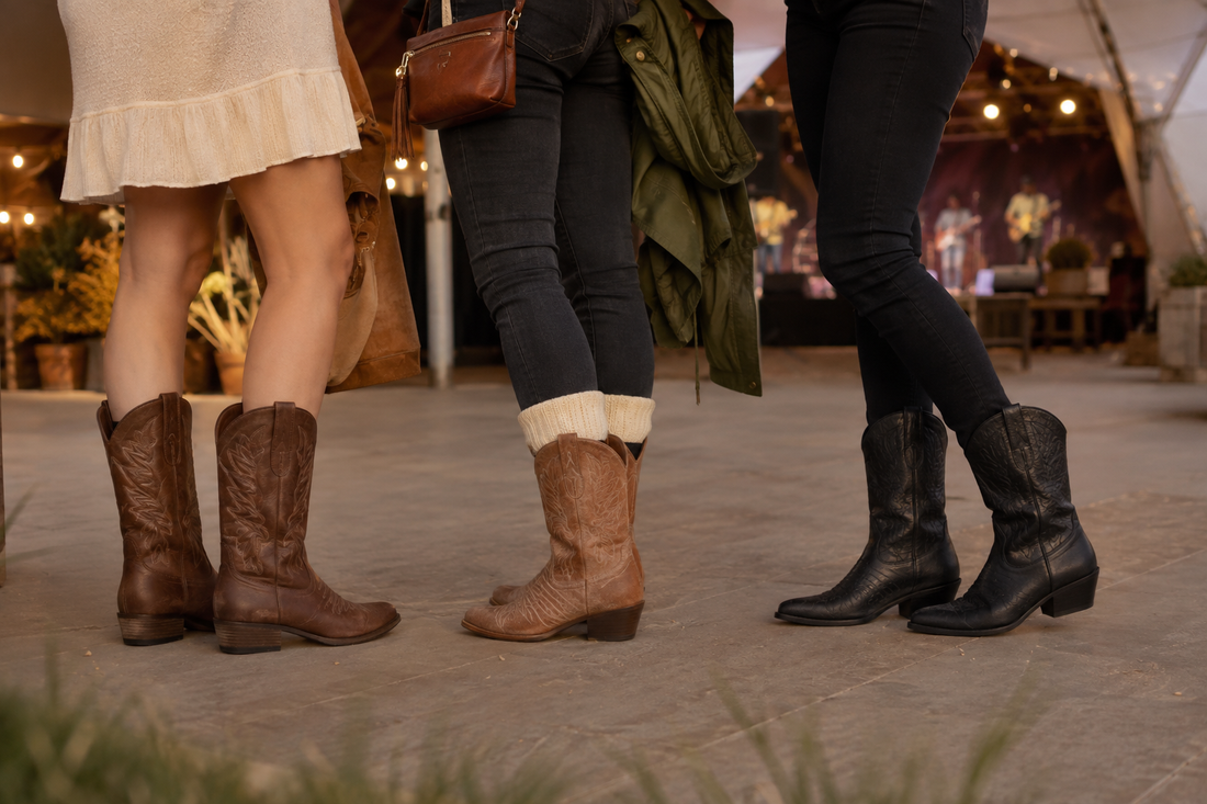 Cowboy boots styled for a UK country concert venue