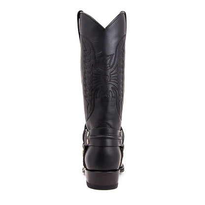 Men's Faux Leather Western Embroidered Mid-Calf Round Toe Cowboy Boots - CB041
