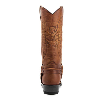 Men's Faux Leather Western Embroidered Mid-Calf Round Toe Cowboy Boots - CB041