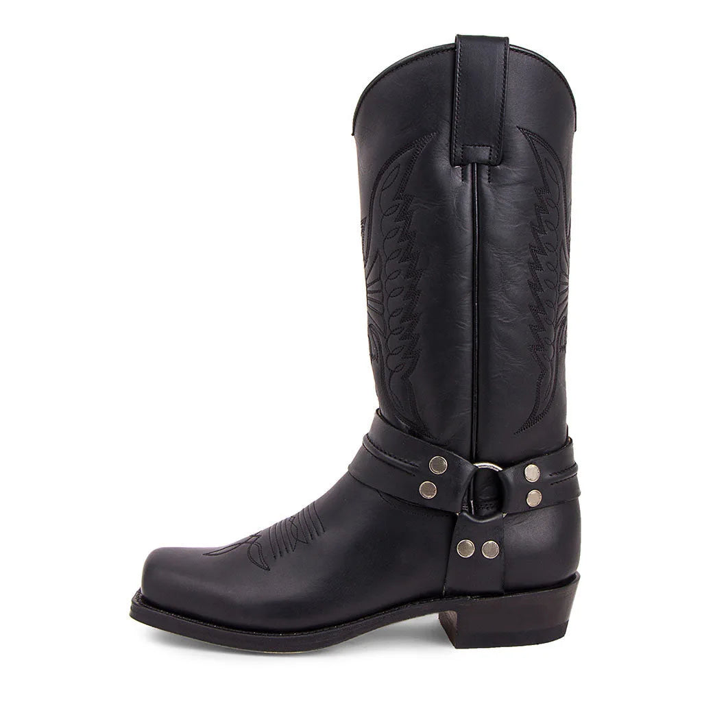 Men's Faux Leather Western Embroidered Mid-Calf Round Toe Cowboy Boots - CB041