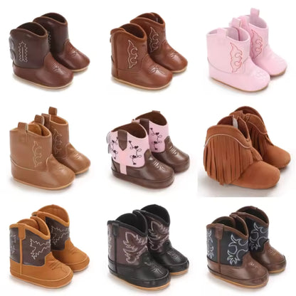 Baby PU Leather Mid-Calf Round Toe Baby Western Boots - CB074