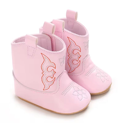 Baby PU Leather Mid-Calf Round Toe Baby Western Boots - CB074