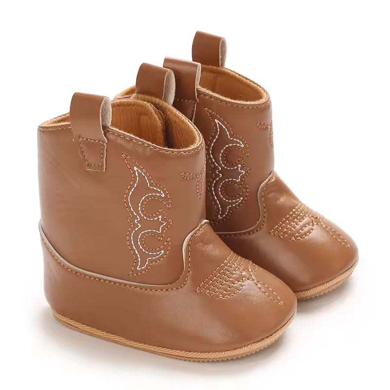 Baby PU Leather Mid-Calf Round Toe Baby Western Boots - CB074