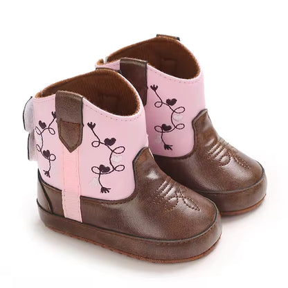 Baby PU Leather Mid-Calf Round Toe Baby Western Boots - CB074