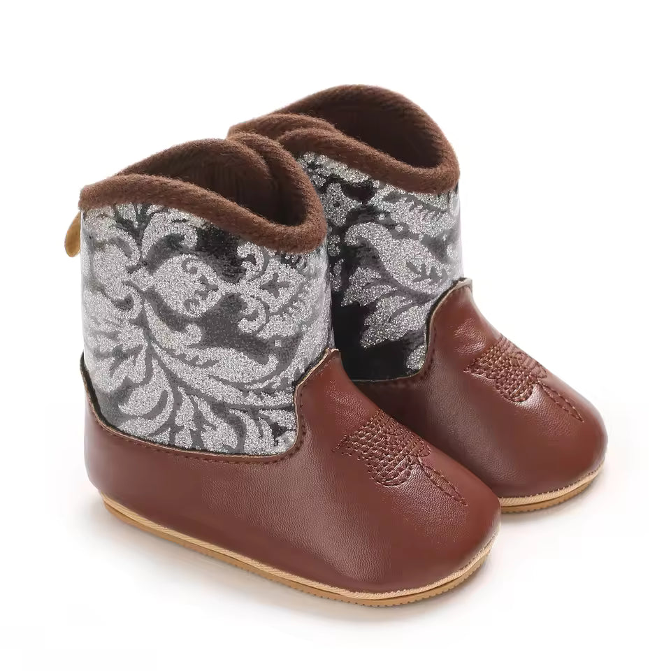 Baby PU Leather Mid-Calf Round Toe Baby Western Boots - CB074