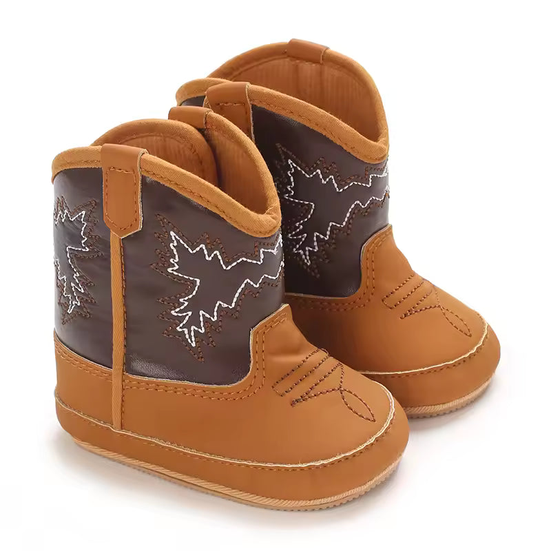 Baby PU Leather Mid-Calf Round Toe Baby Western Boots - CB074