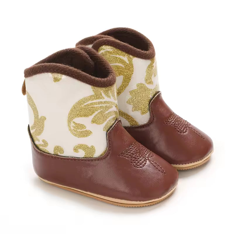 Baby PU Leather Mid-Calf Round Toe Baby Western Boots - CB074