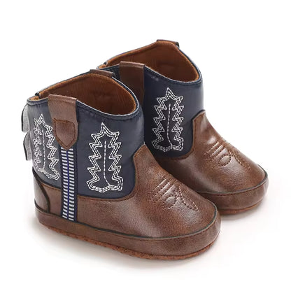 Baby PU Leather Mid-Calf Round Toe Baby Western Boots - CB074