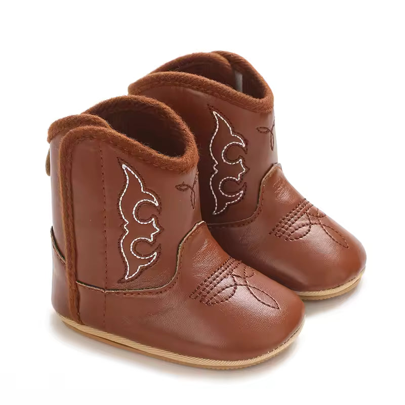 Baby PU Leather Mid-Calf Round Toe Baby Western Boots - CB074