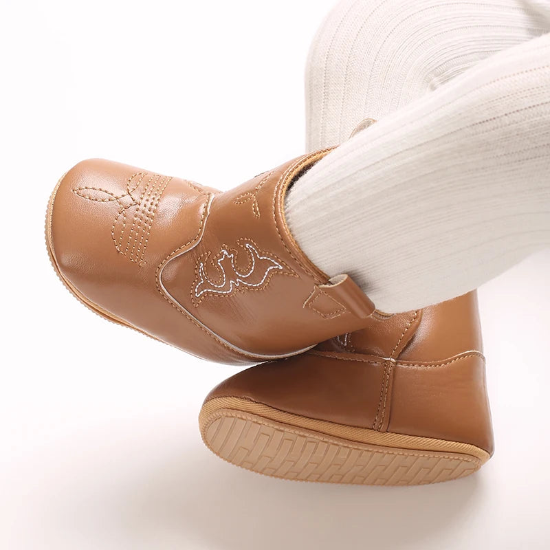 Baby PU Leather Mid-Calf Round Toe Baby Western Boots - CB074
