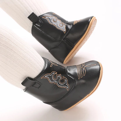 Baby PU Leather Mid-Calf Round Toe Baby Western Boots - CB074