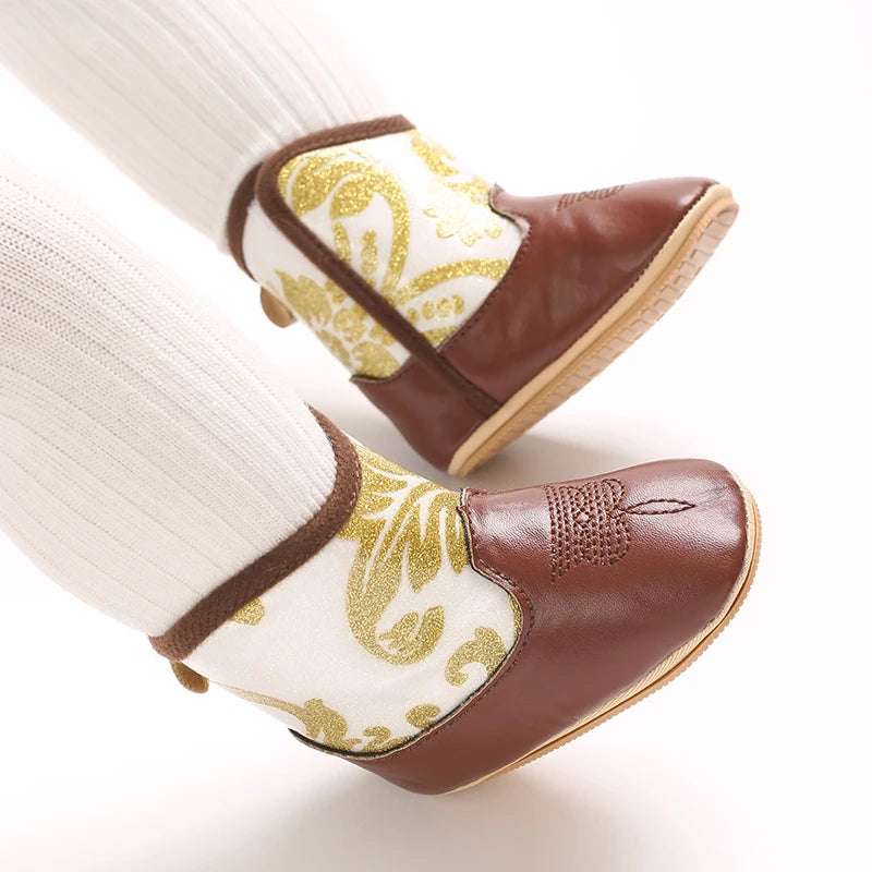Baby PU Leather Mid-Calf Round Toe Baby Western Boots - CB074