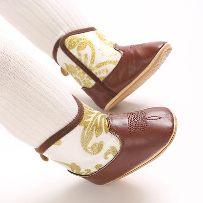 Baby PU Leather Mid-Calf Round Toe Baby Western Boots - CB074