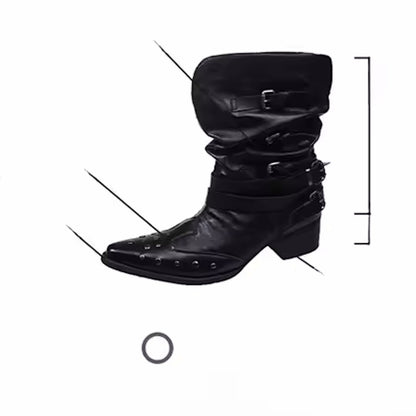 Women's Studded V-Cut Western Pointed Toe High Heel Cowgirl Boots - CB053