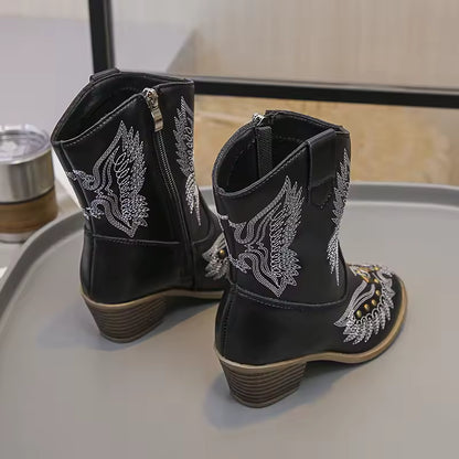 Girls' PU Leather Western Embroidered Studded Knee-High Round Toe Cowgirl Boots - CB073