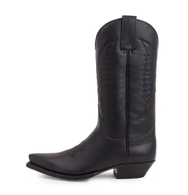 Unisex PU Leather Mid-Calf Pointed Toe Western Cowboy Boots - CB048