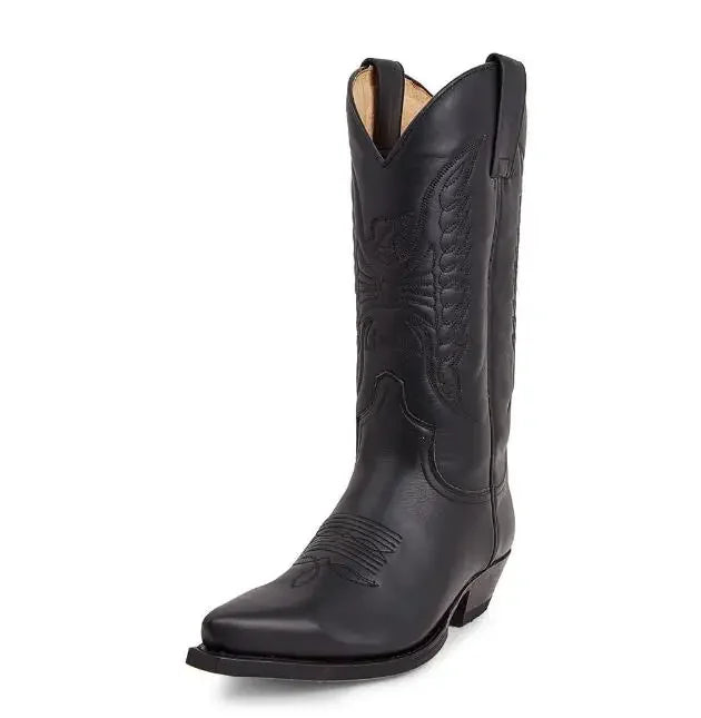 Unisex PU Leather Mid-Calf Pointed Toe Western Cowboy Boots - CB048