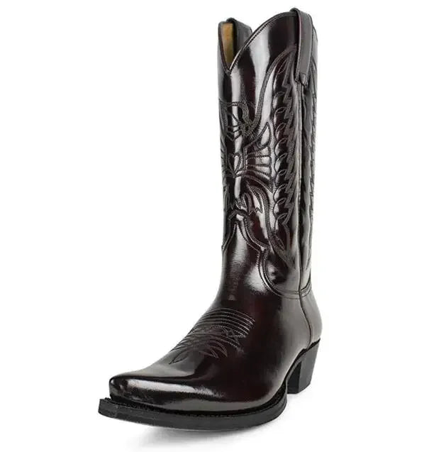Unisex PU Leather Mid-Calf Pointed Toe Western Cowboy Boots - CB048