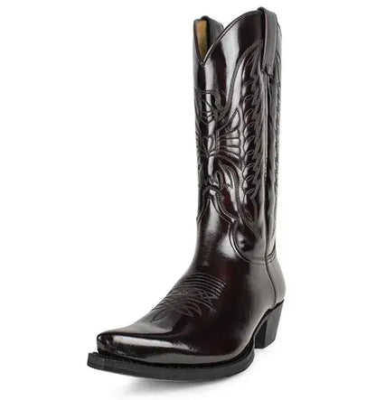 Unisex PU Leather Mid-Calf Pointed Toe Western Cowboy Boots - CB048