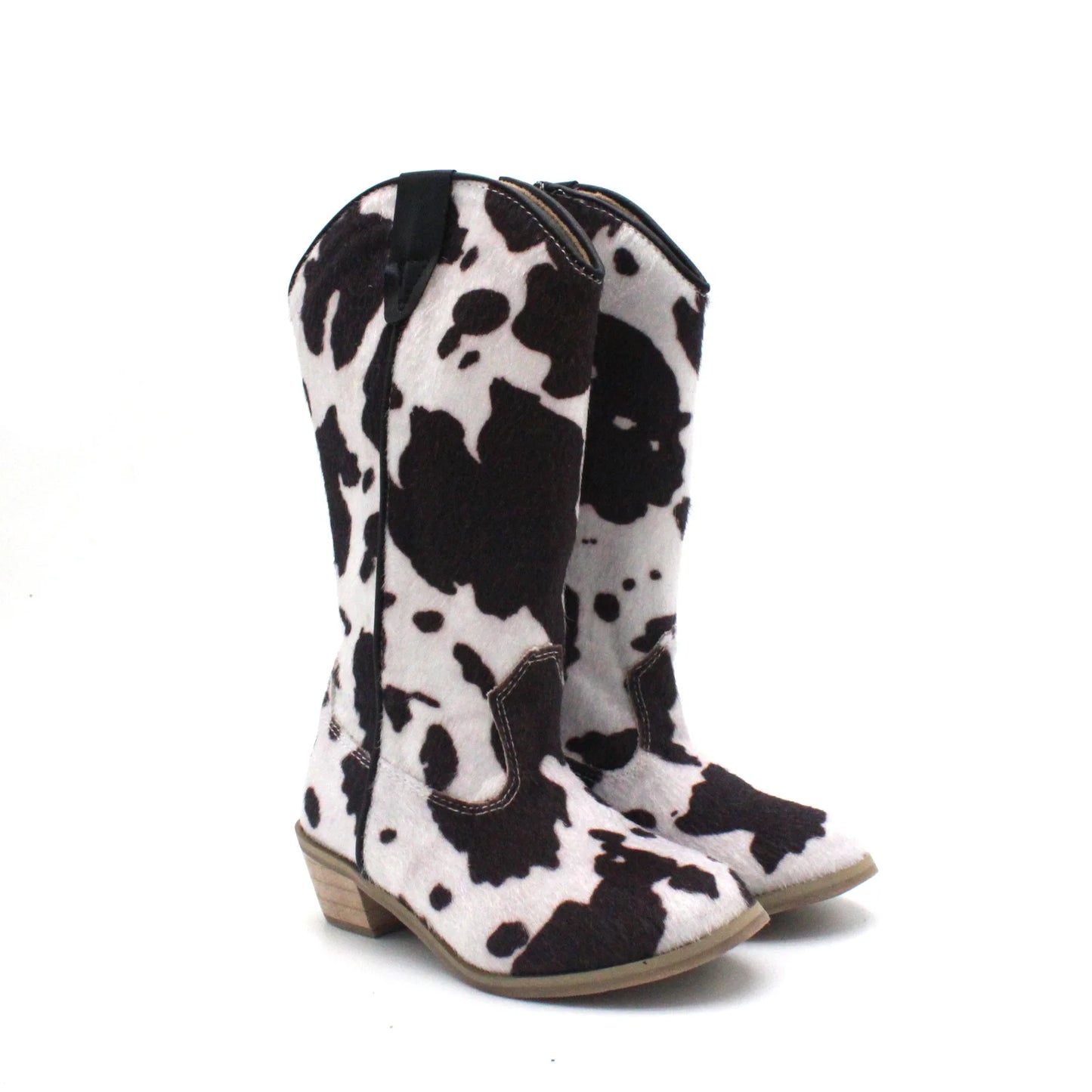 Girls' PU Leather Glitter Side-Zip Knee-High Round Toe Low Heel Cowgirl Boots - CB080