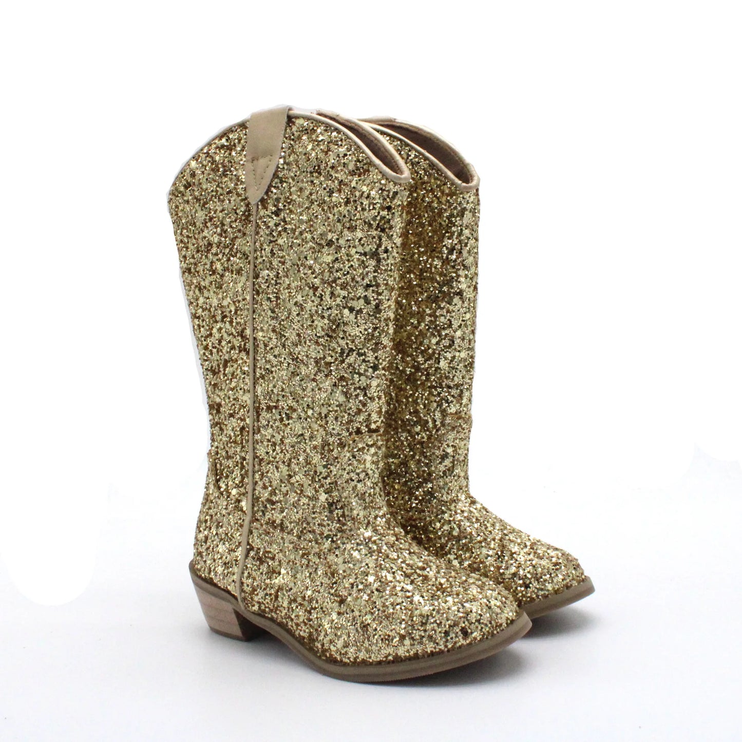 Girls' PU Leather Glitter Side-Zip Knee-High Round Toe Low Heel Cowgirl Boots - CB080