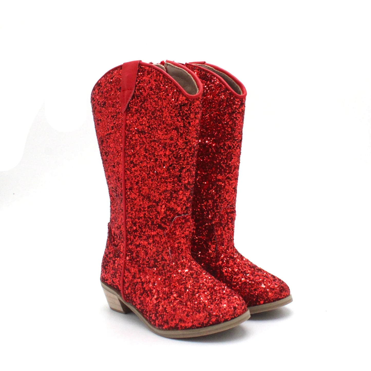 Girls' PU Leather Glitter Side-Zip Knee-High Round Toe Low Heel Cowgirl Boots - CB080