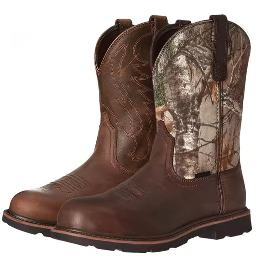 Large Size 48 Men's Boots Classic Handmade Embroidery Leather Booties Vintage Western Cowboy Boots Fashion Mens Motorcycle Boots - CB007
