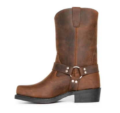 Men's PU Leather Mid-Calf Square Toe Cowboy Boots - CB049