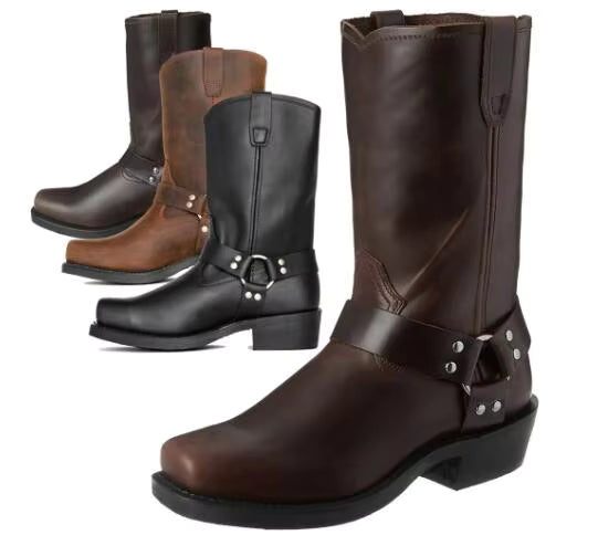 Men's PU Leather Mid-Calf Square Toe Cowboy Boots - CB049