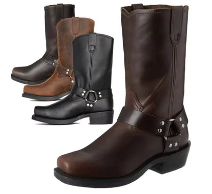 Men's PU Leather Mid-Calf Square Toe Cowboy Boots - CB049