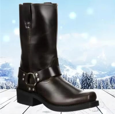 Men's PU Leather Mid-Calf Square Toe Cowboy Boots - CB049