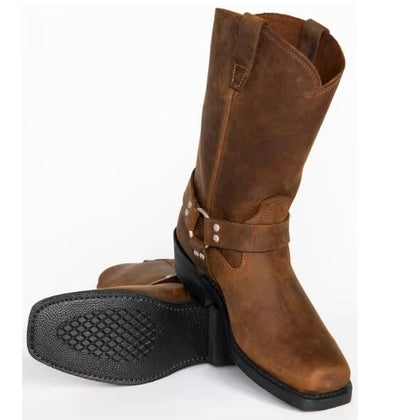 Men's PU Leather Mid-Calf Square Toe Cowboy Boots - CB049
