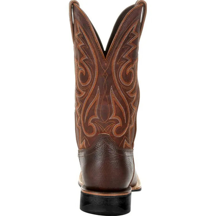 Men's Genuine Leather Mid-Calf Pointed Toe Mid Heel Cowboy Boots - CB001