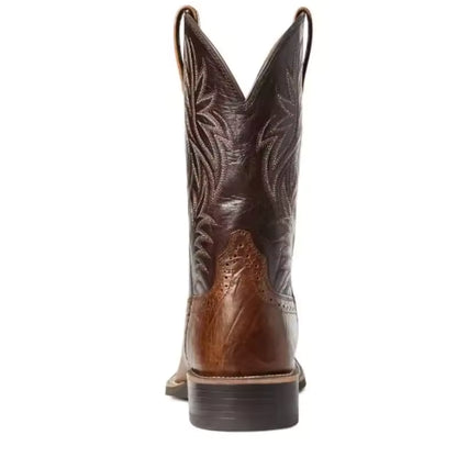 Men's PU Leather Western Embroidered Mid-Calf Pointed Toe Mid Heel Cowboy Boots - CB012
