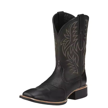 Men's PU Leather Western Embroidered Mid-Calf Pointed Toe Mid Heel Cowboy Boots - CB012