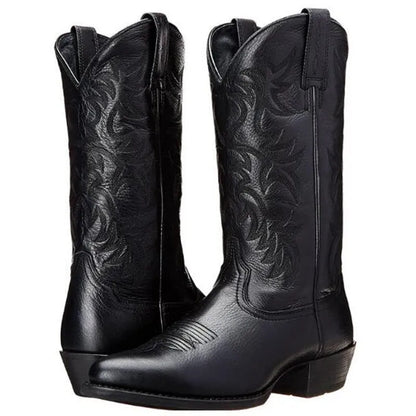 Unisex PU Leather Mid-Calf Pointed Toe Western Cowboy Boots - CB050