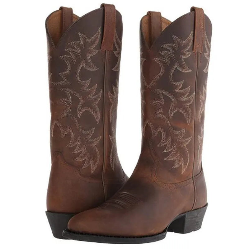 Unisex PU Leather Mid-Calf Pointed Toe Western Cowboy Boots - CB050