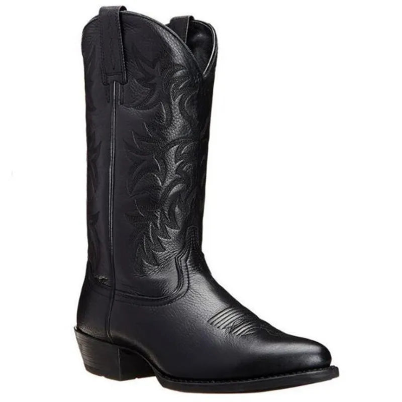 Unisex PU Leather Mid-Calf Pointed Toe Western Cowboy Boots - CB050
