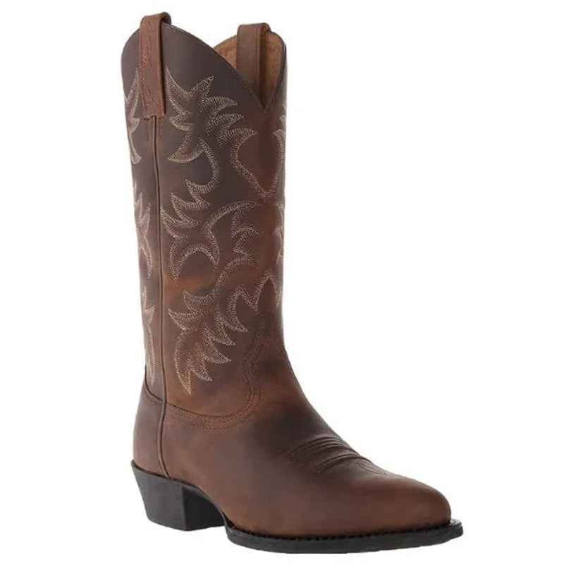 Unisex PU Leather Mid-Calf Pointed Toe Western Cowboy Boots - CB050