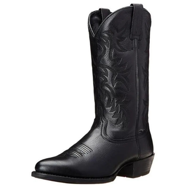 Unisex PU Leather Mid-Calf Pointed Toe Western Cowboy Boots - CB050