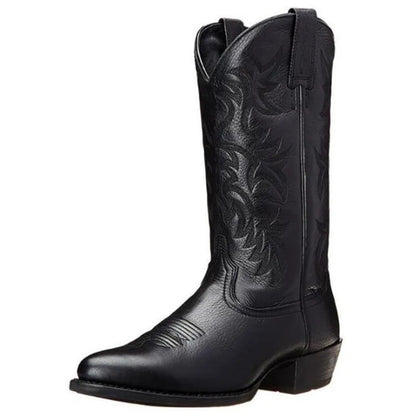 Unisex PU Leather Mid-Calf Pointed Toe Western Cowboy Boots - CB050
