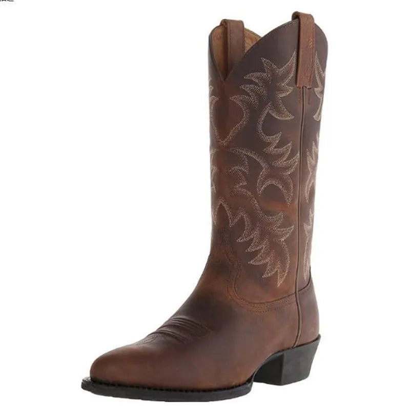 Unisex PU Leather Mid-Calf Pointed Toe Western Cowboy Boots - CB050