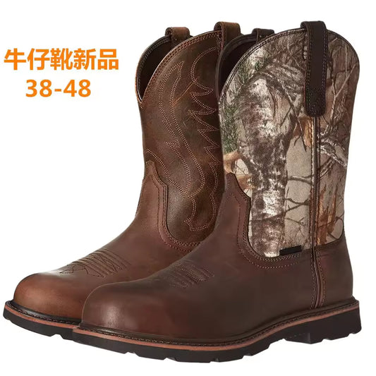 Men's Cowboy Boots Slip-on Embroidery Process Vintage Knight Men's Snow Boots Motorcycle Big Size - CB002