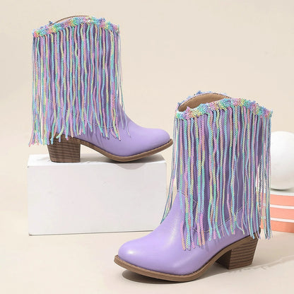 Girls' Fringe Mid-Calf Cowgirl Boots - CB083