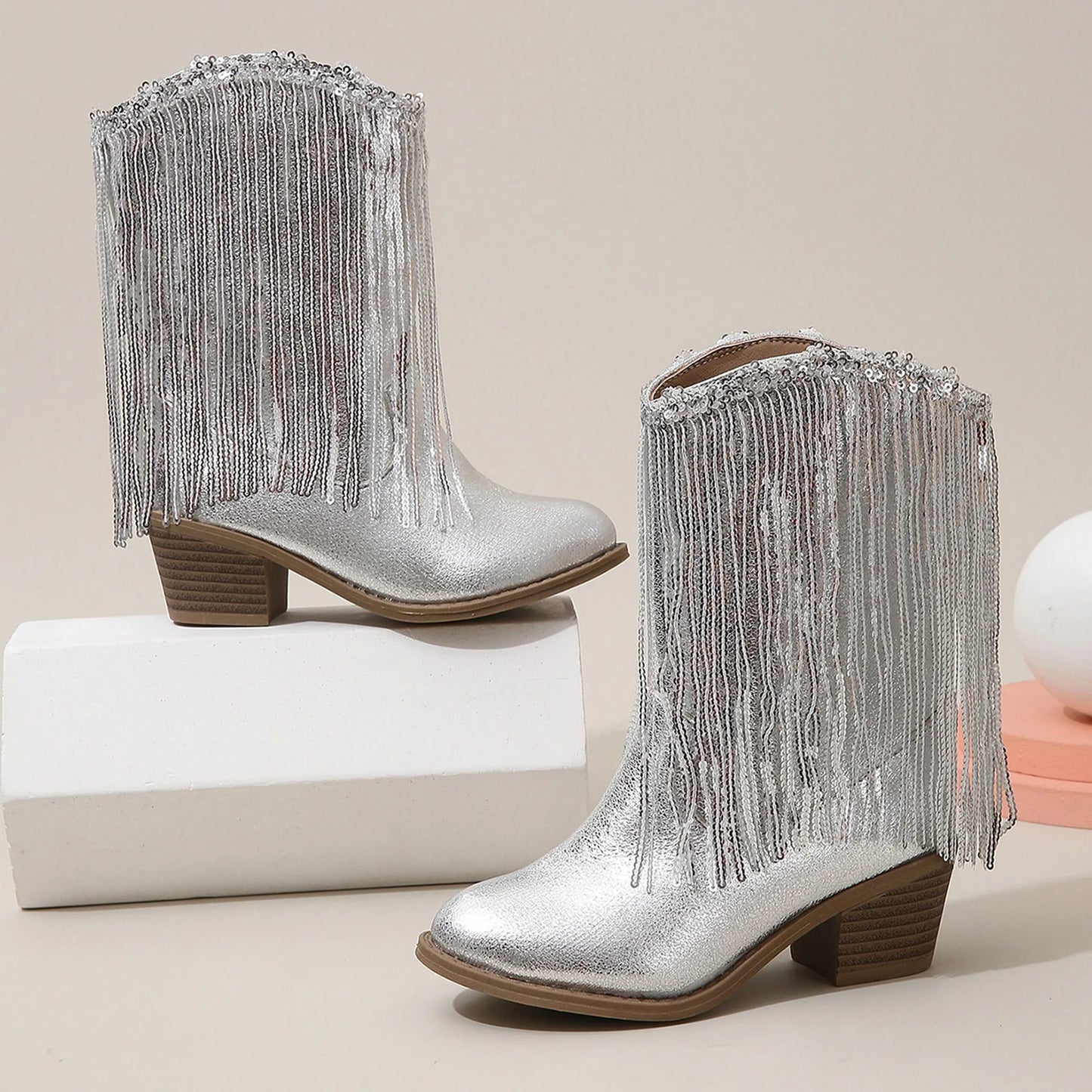 Girls' Fringe Mid-Calf Cowgirl Boots - CB083