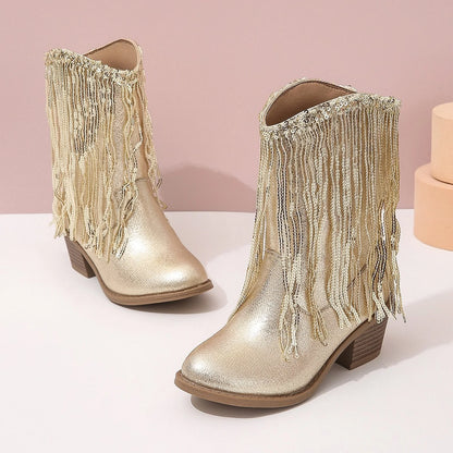 Girls' Fringe Mid-Calf Cowgirl Boots - CB083