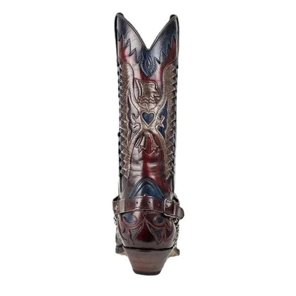 Men's PU Leather Western Embroidered Snake Print Mid-Calf Pointed Toe Block Heel Cowboy Boots - CB014
