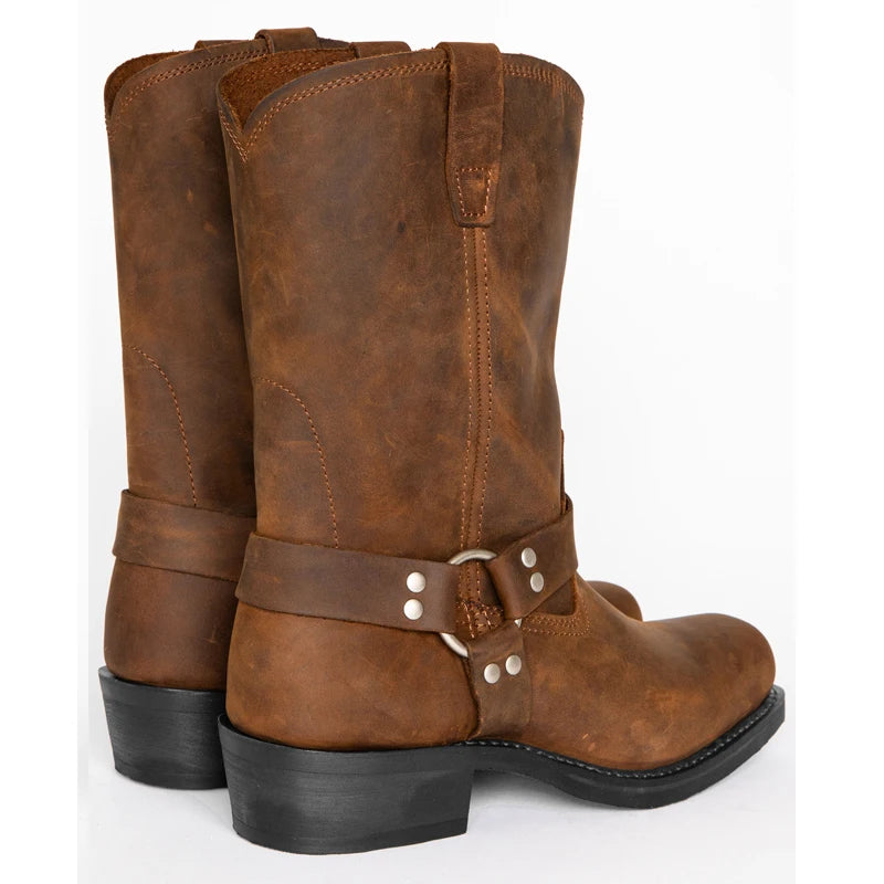 Men's PU Leather Mid-Calf Square Toe Cowboy Boots - CB022